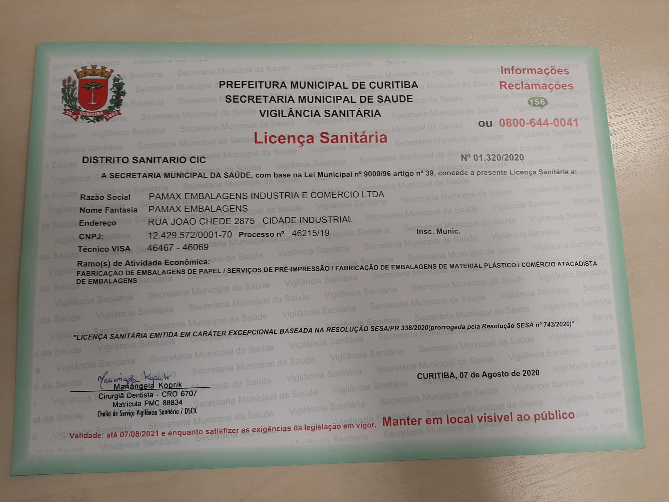 Licença Sanitária